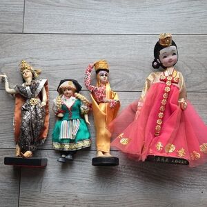 Cultural Dolls Set with Pink and Orange Outfits